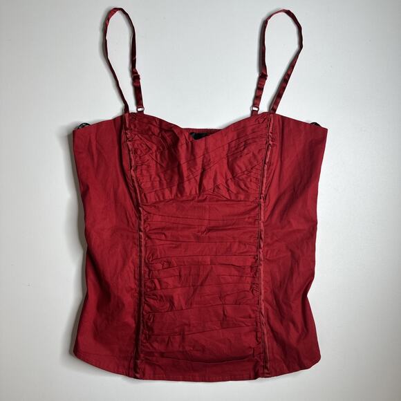 Y2K 2b Bebe Red Ruched Corset Cami Top M Smocked Back Rockabilly Pinup Bombshell - Picture 3 of 11